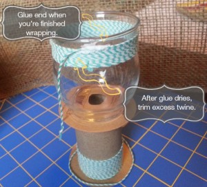 Candle Jar Glam Up - glue and trim
