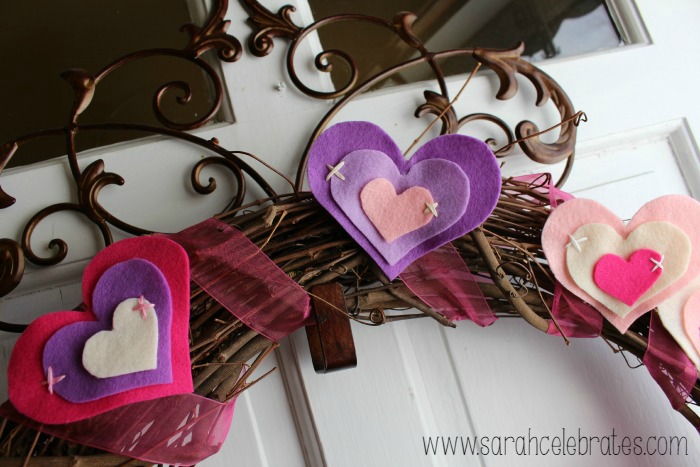 Felt Hearts - Wreath on Door | Sarah Celebrates