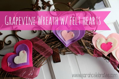 Grapevine Wreath with Felt Hearts - Wreath on Door | Sarah Celebrates #gettingmycrafton