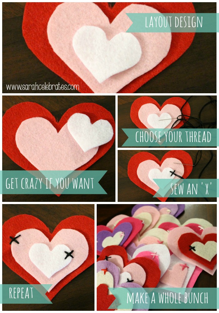 Grapevine Wreath w/ Felt Hearts - sewing the hearts | Sarah Celebrates #gettingmycrafton