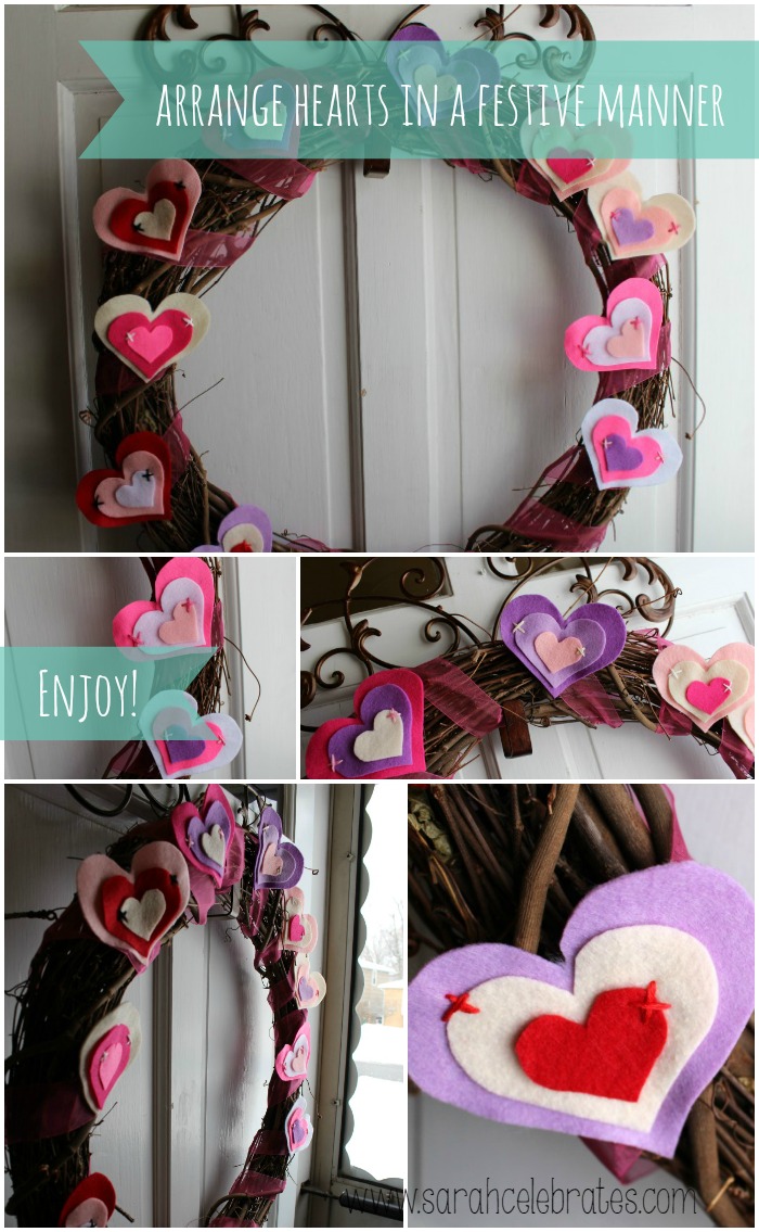 Grapevine Wreath w/ Felt Hearts - wreath arrangement | Sarah Celebrates #gettingmycrafton