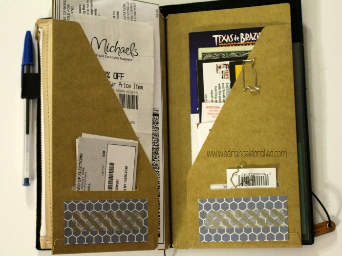 Way Cool Wallet - Original Midori Travelers Notebook As A Wallet, inside of kraft folder| Sarah Celebrates