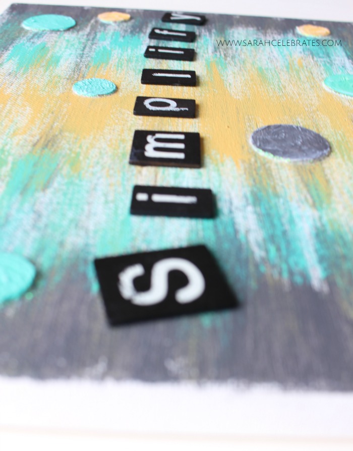 Art Journal, Canvas - Simplify, texture paste circles painted and tipped with pigment ink